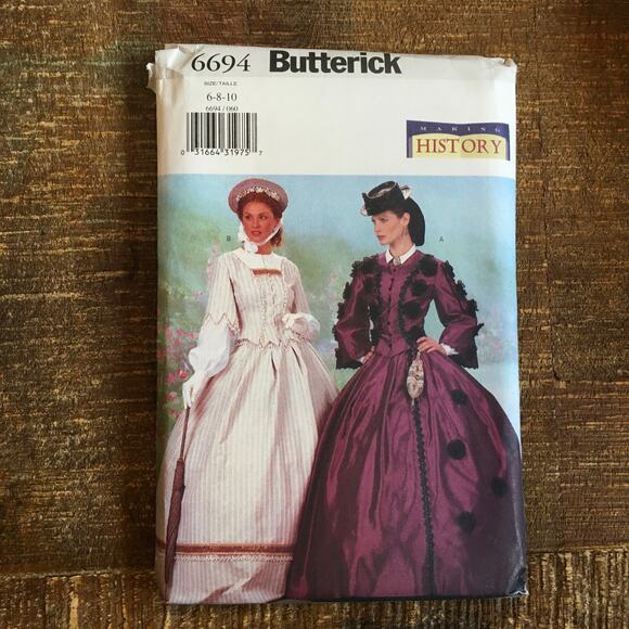 Butterick Sewing Pattern 6694 Civil War Era 1800s Victorian Top Skirt 6-10 UNCUT - Picture 1 of 2